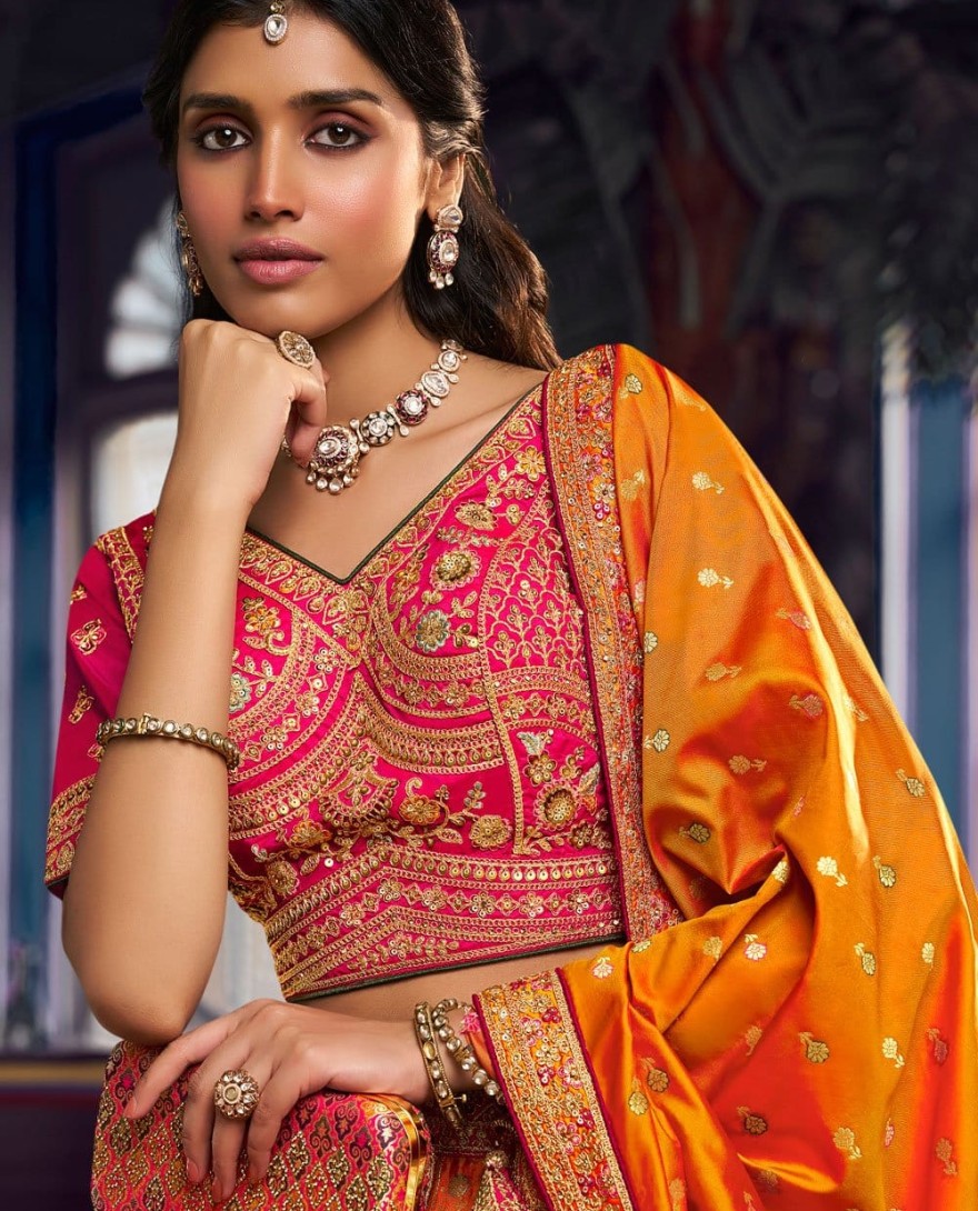 10380 - Adorable Embroidered Banarasi Multi Colour Designer Lehenga Choli
